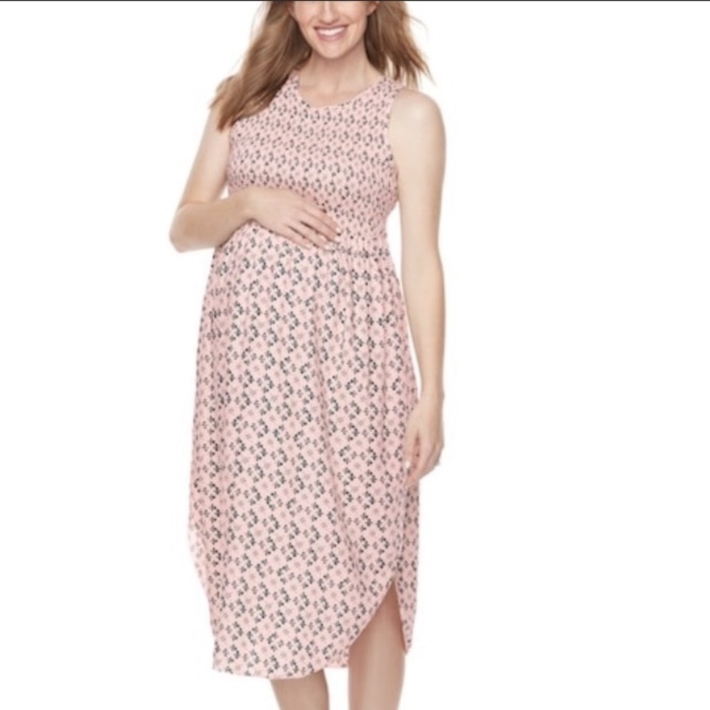 Maternity A:glow print smocked‎ midi dress